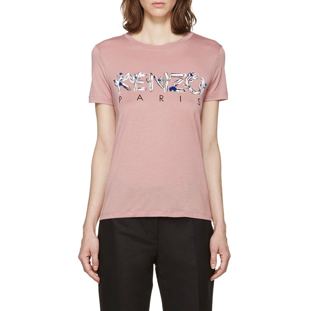 Kenzo Pink Cactus Logo T-Shirt Size Small Designer Graphic Spellout Tee